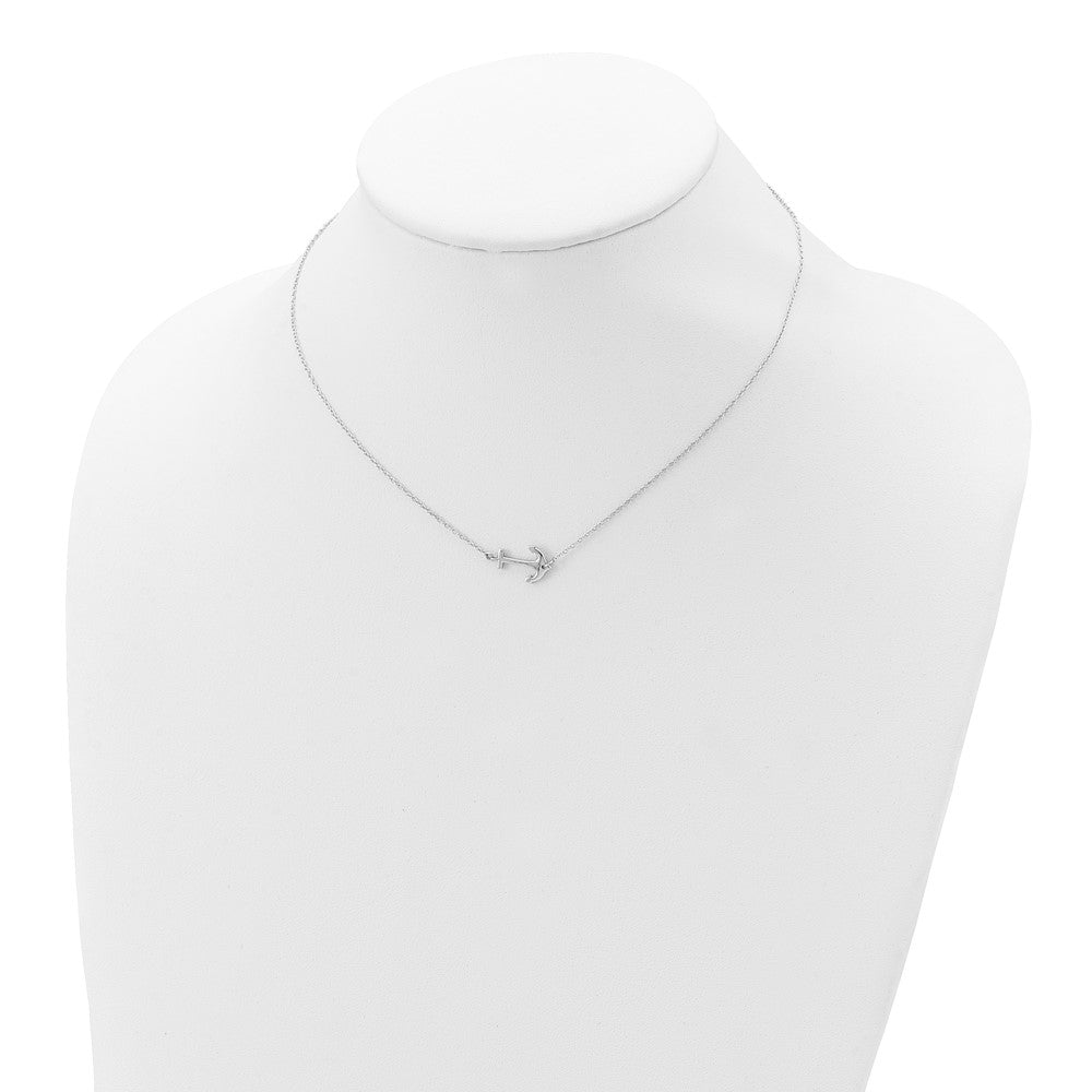 Sterling Silver Rhodium-plated Anchor 16 inch with a 2 inch extention Necklace 16 Inches
