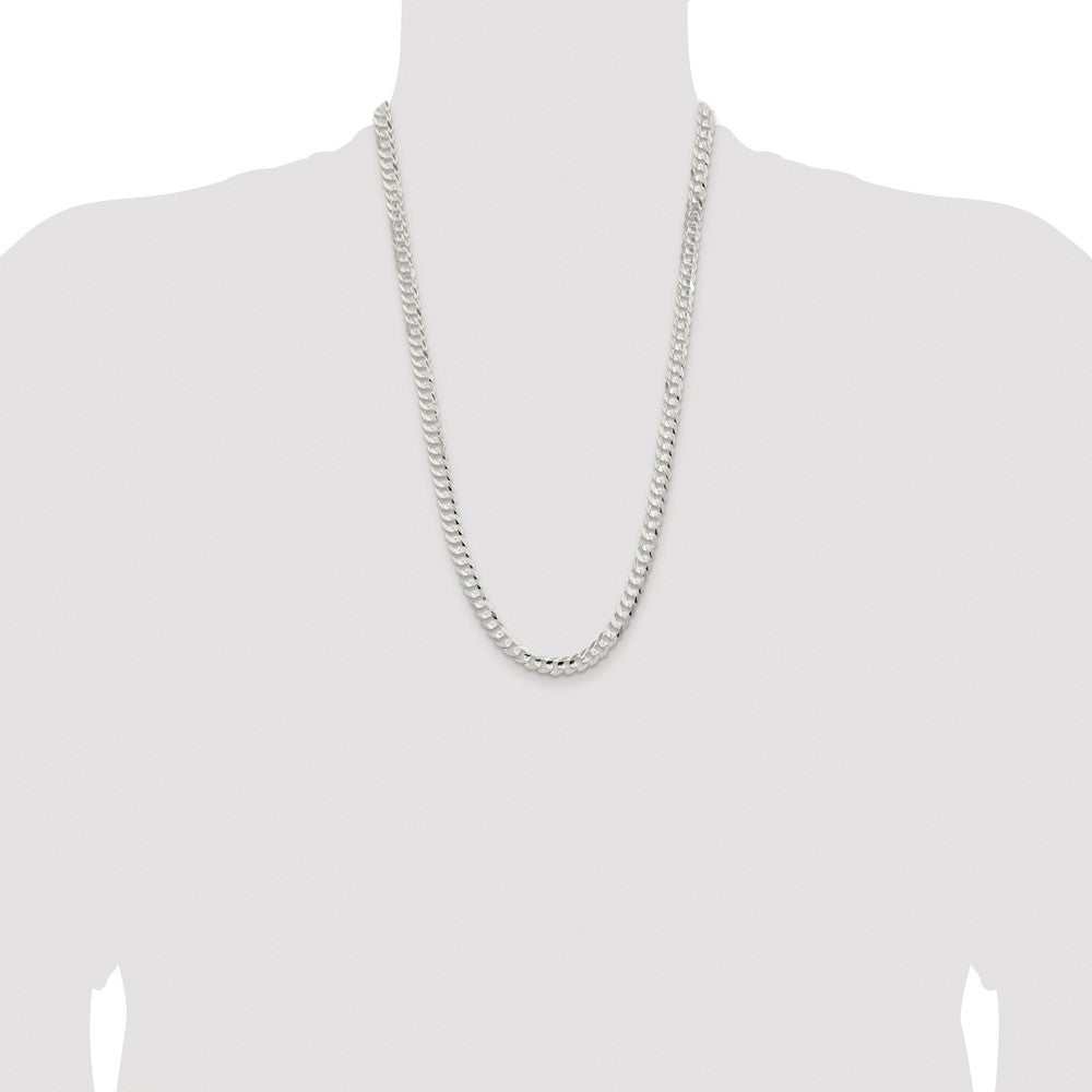 Sterling Silver Rhodium-plated 6.75mm Concave Beveled Curb Chain