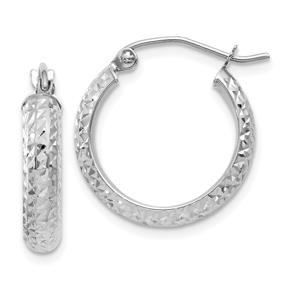 10K White Gold Diamond-cut 3.5x17mm Hollow Hoop Earrings