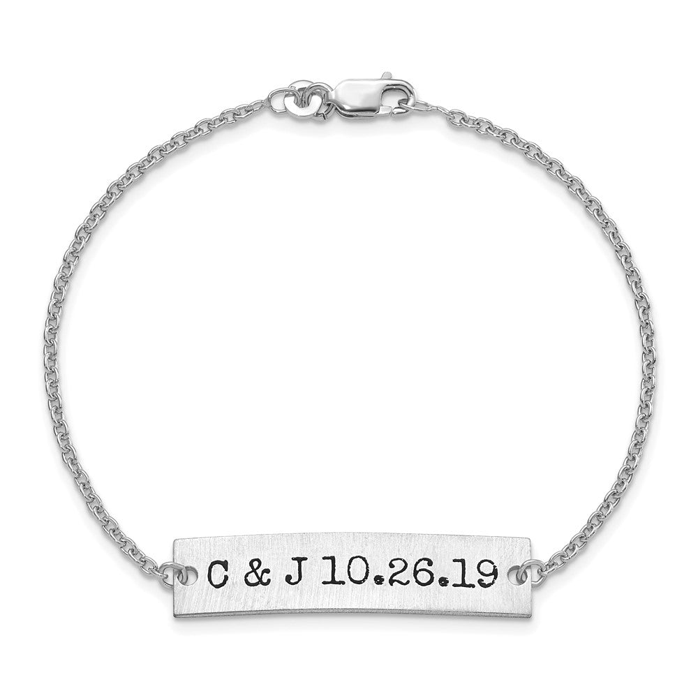 SS/Rhodium-plated Brushed Epoxy Initials and Date Bar Bracelet