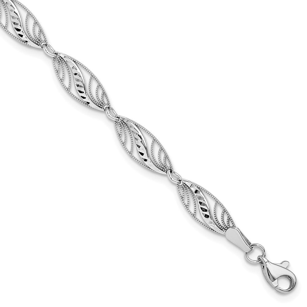 14k White Gold Filigree Diamond Cut 7.25 inch Bracelet 7.5 inches