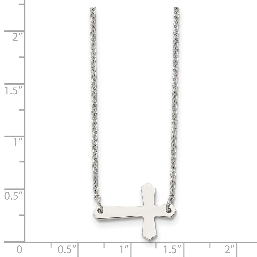 Stainless Steel Polished Sideways Cross 17in Necklace