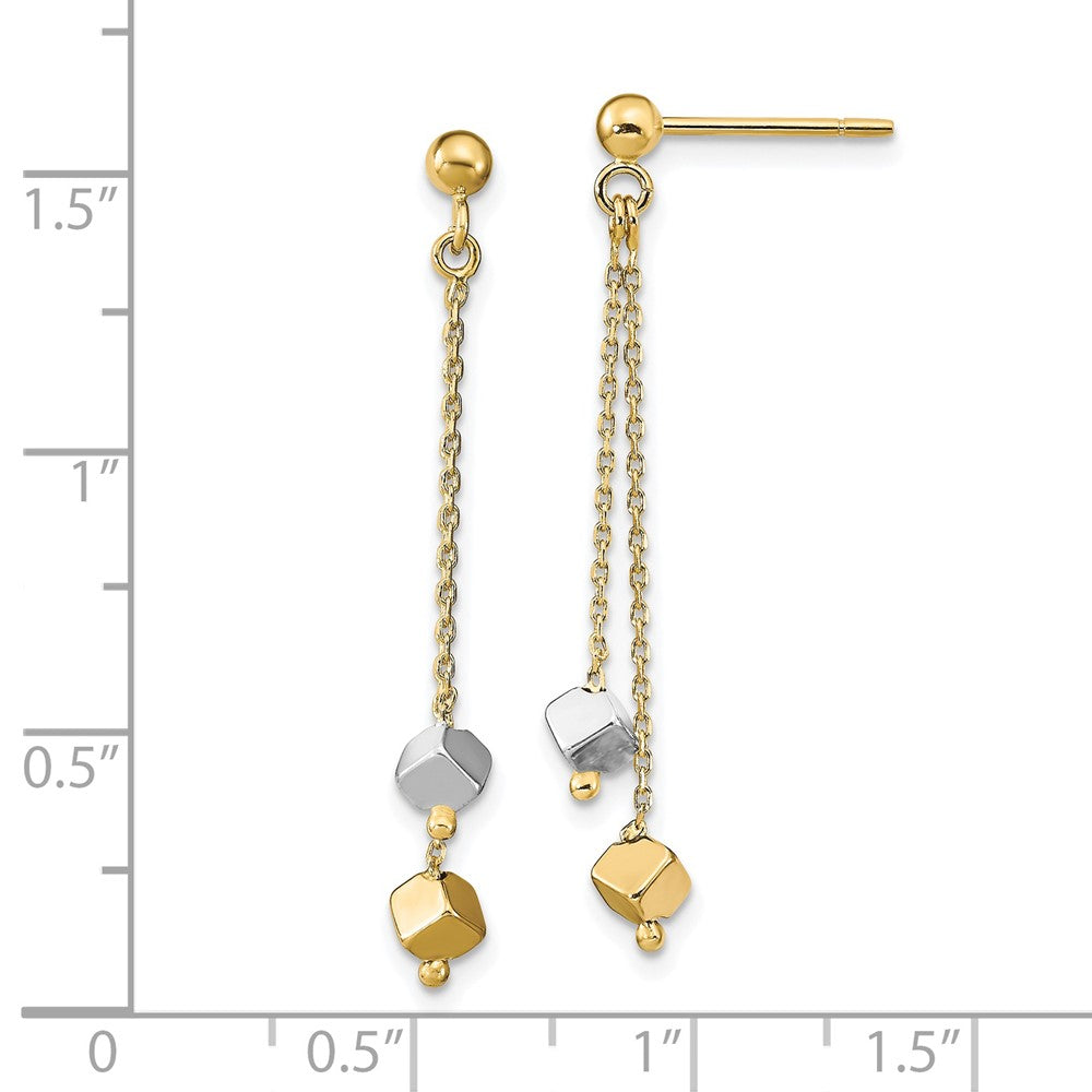 14K Two-tone Polished Beaded Post Dangle Earrings