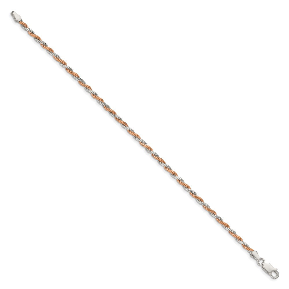 Sterling Silver And Rose Vermeil 2.5mm Diamond-cut Rope Chain 7 inches