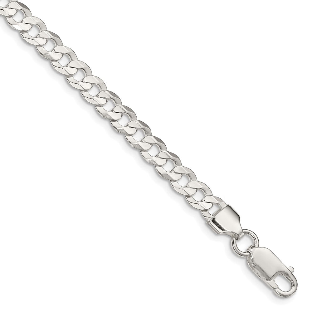 Sterling Silver 5.65mm Concave Beveled Curb Chain 9 inches