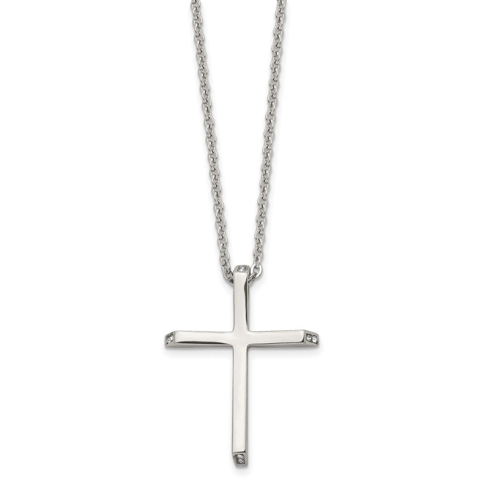 Stainless Steel Polished w/CZ Cross 22in Necklace