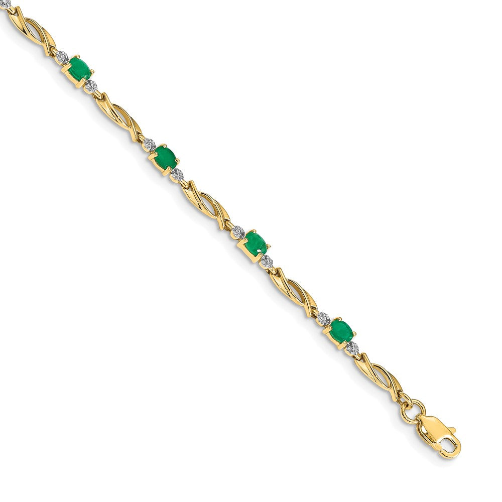 14k Diamond and Oval Emerald Bracelet 7.5 inches