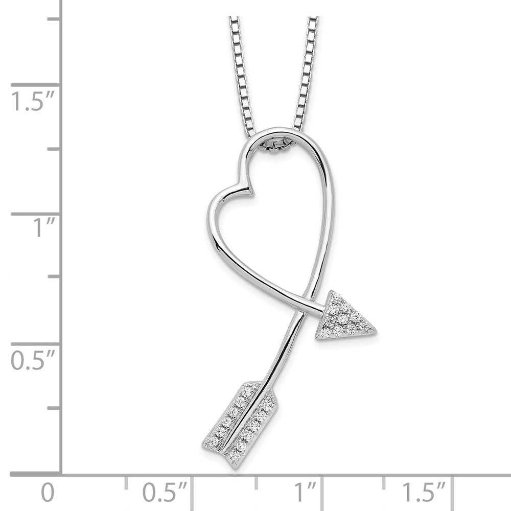 Brilliant Embers Sterling Silver Rhodium-plated 22 Stone 18 inch Micro Pav‚ CZ Arrow Heart Necklace with 2 Inch Extender 18 Inches