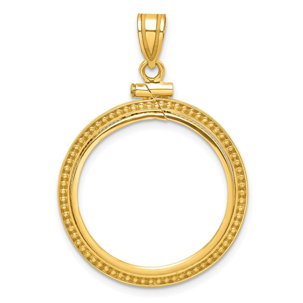 Wideband Distinguished Coin Jewelry 10k Polished and Beaded 22.0mm x 1.9mm Screw Top Coin Bezel Pendant