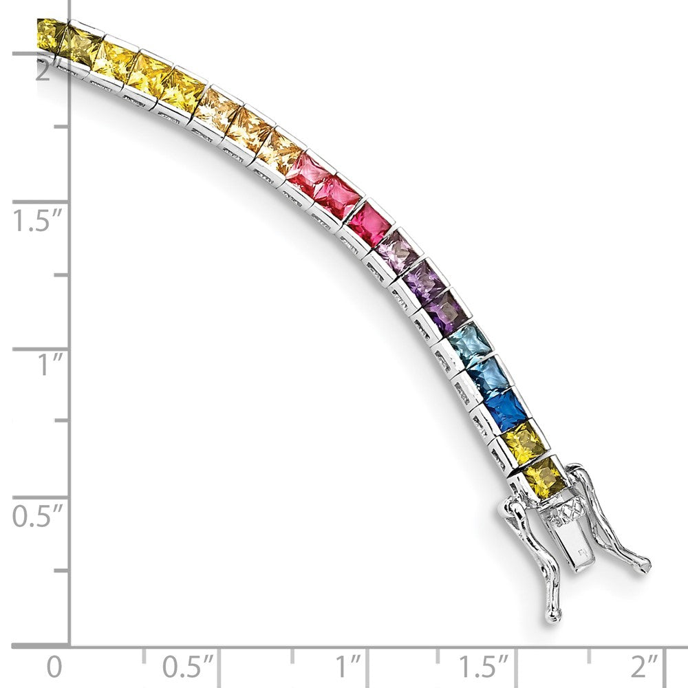 Prizma Sterling Silver Rhodium-plated 7.25 inch Channel-Set Colorful CZ Bracelet 7.25 inches