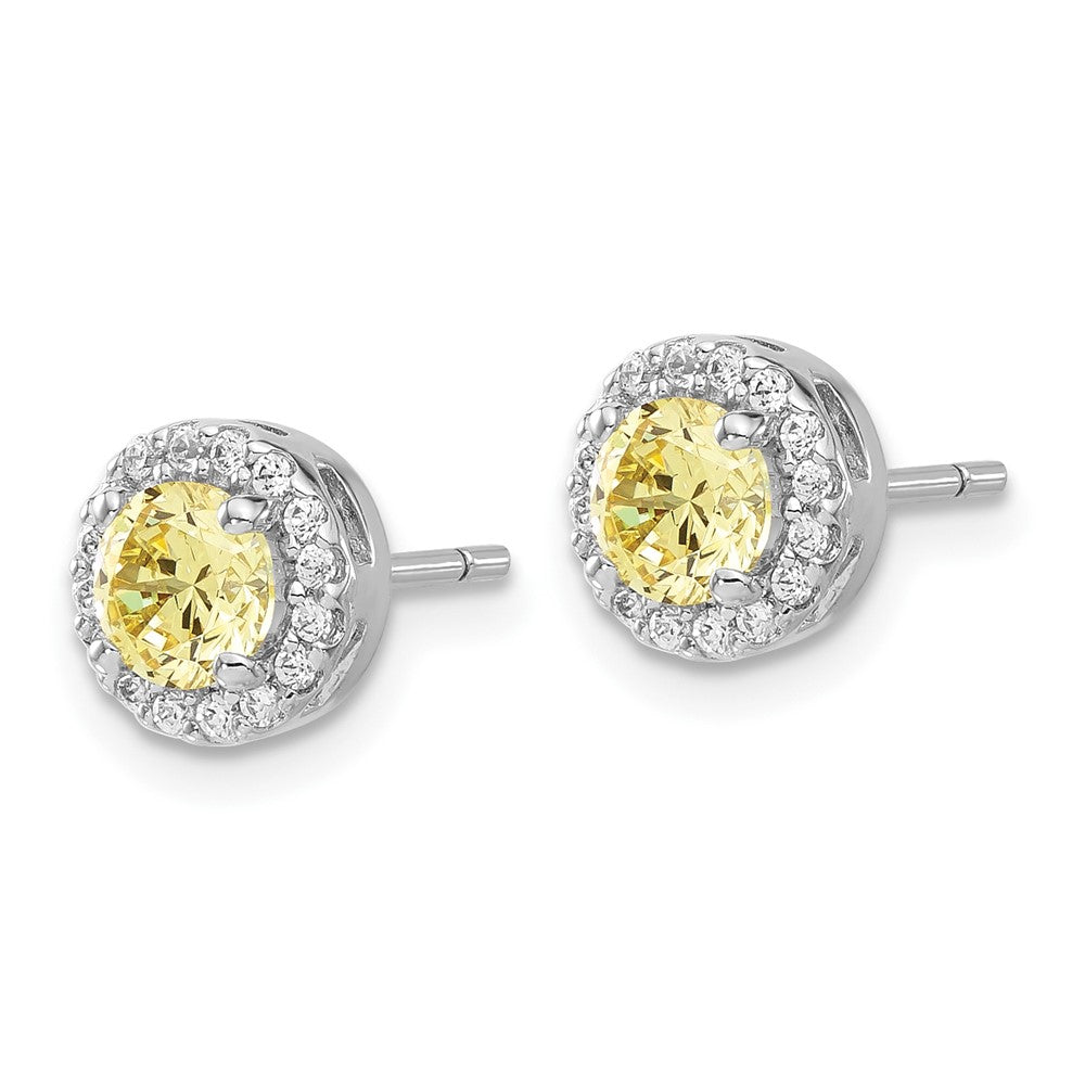 Sterling Silver Rhodium-plated Diamonore CZ Yellow/White Halo Earrings