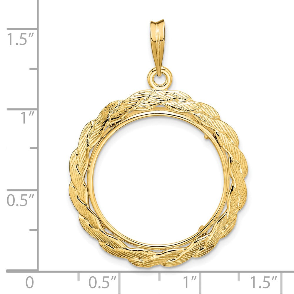 Wideband Distinguished Coin Jewelry 14k Polished and Textured Braided 21.6mm Prong Coin Bezel Pendant