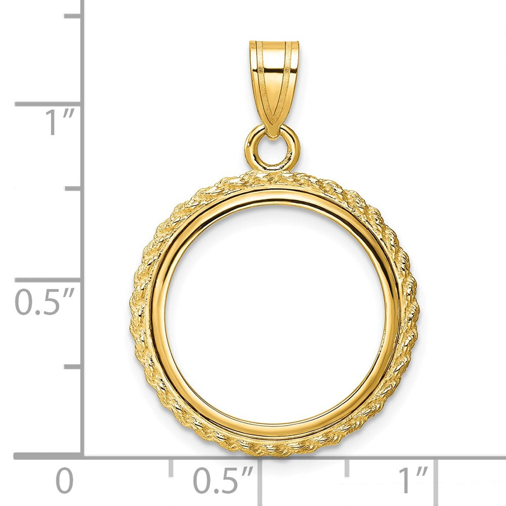 Wideband Distinguished Coin Jewelry 14k Polished with Casted Rope 18.0mm Prong Coin Bezel Pendant