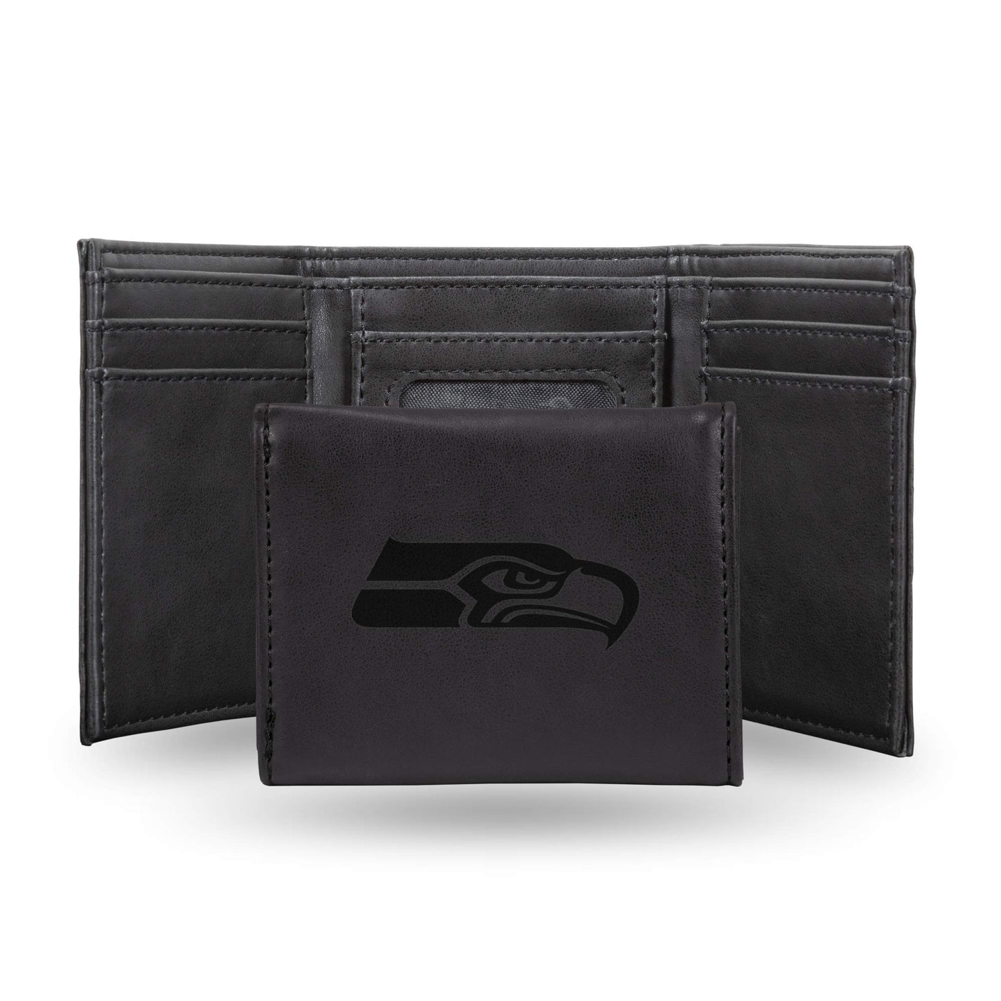Football Rico Industries Seattle Sea Black Laser Engraved Trifold Laser Engraved Tri-Fold Wallet - Men's Accessory