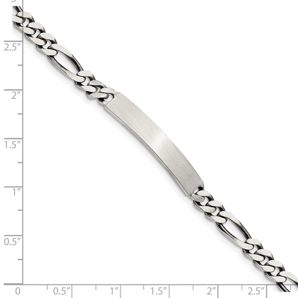 Sterling Silver 7inch Engraveable Antiqued Figaro Link ID Bracelet 7 inches