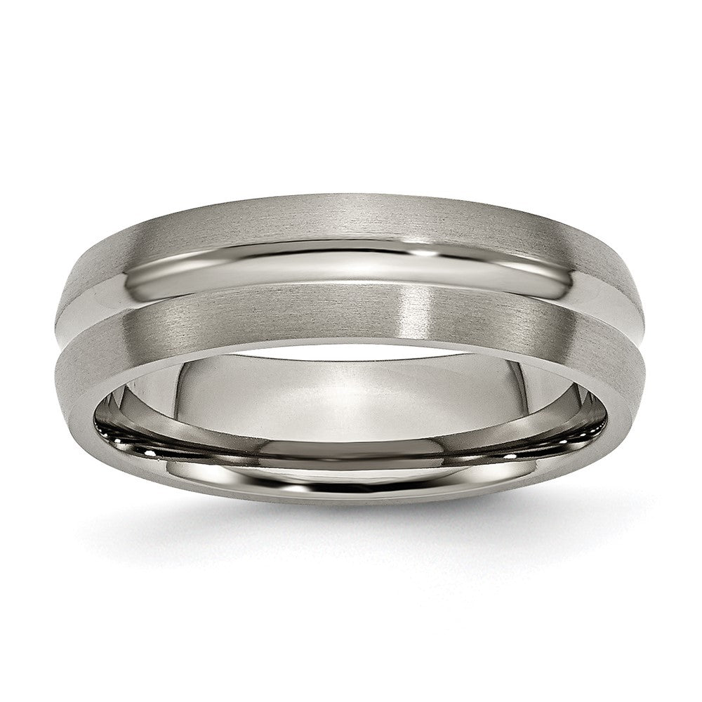 Titanium Brushed and Polished 6mm Grooved Band Size - 11.5