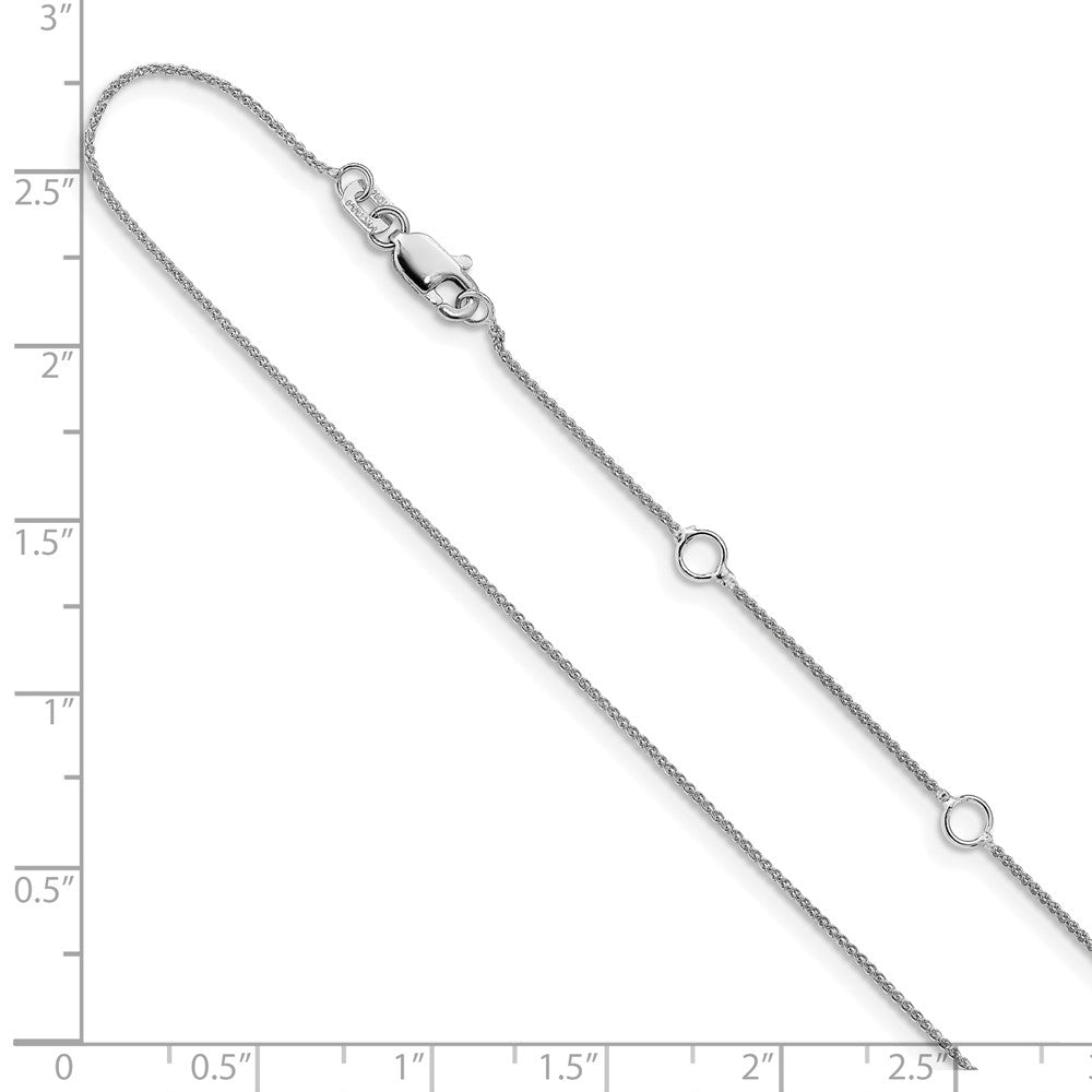 10k White Gold .8mm Baby Spiga 1in+1in Adjustable Chain