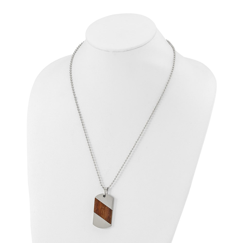 Titanium Polished with Rosewood Inlay Dog Tag 22in Necklace