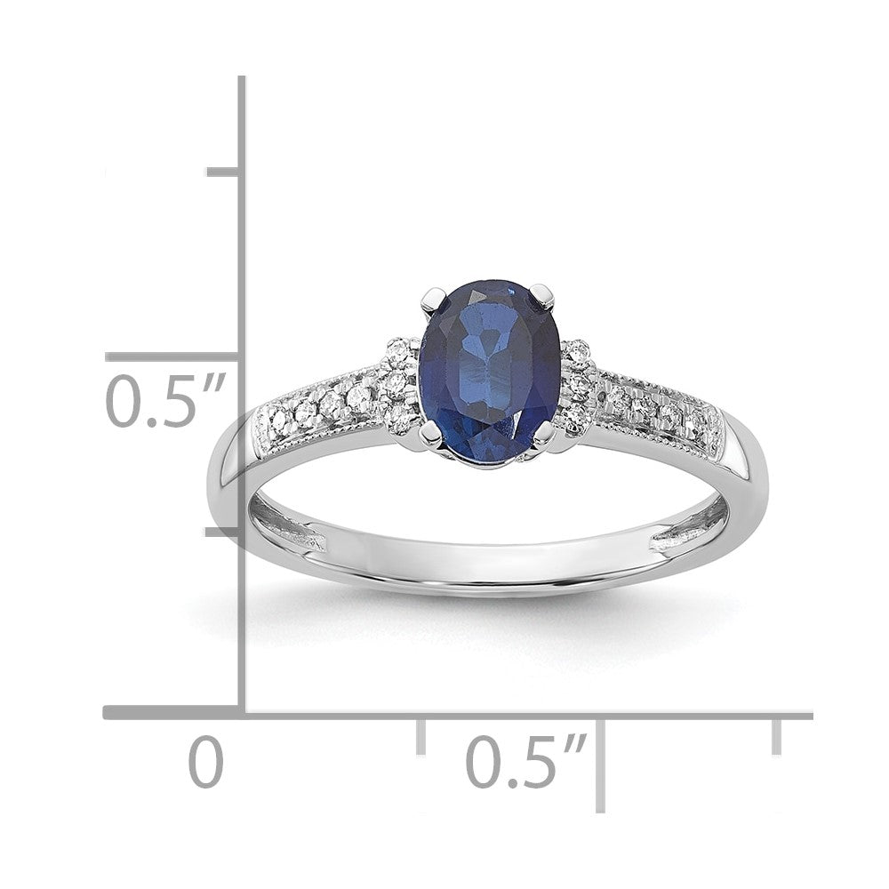 10k White Gold Polished Oval Cr. Blue Sapphire & Diamond Ring