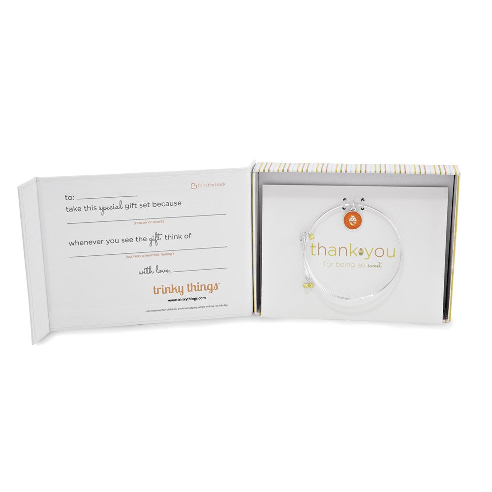 Silver-tone Trinky Things Thank You Bangle Bracelet/Card