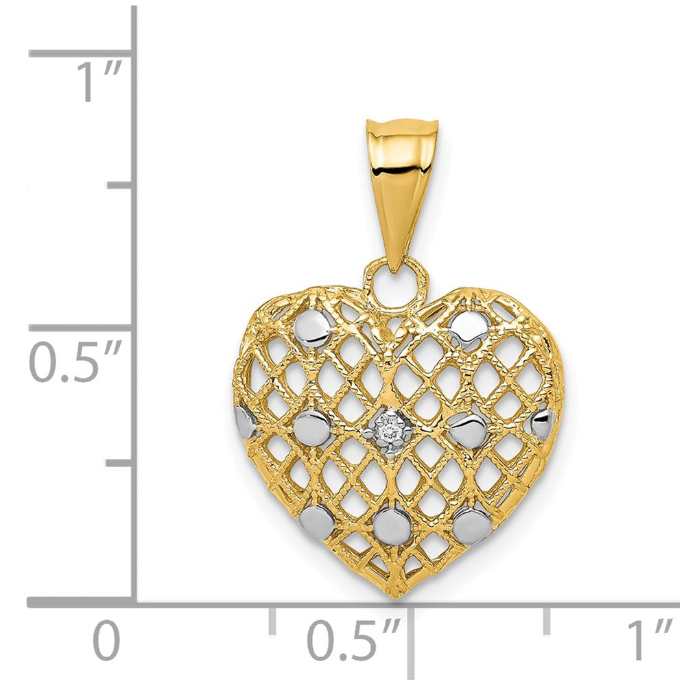 14k and White Rhodium 1/2pt Diamond Heart Pendant