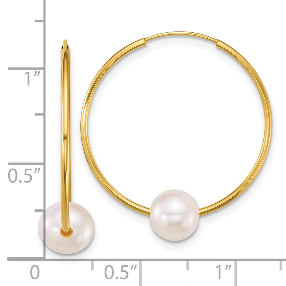 10k Polished 6-7mm Semi-Round Freshwater Cultured Pearl Endless Hoop Earrings