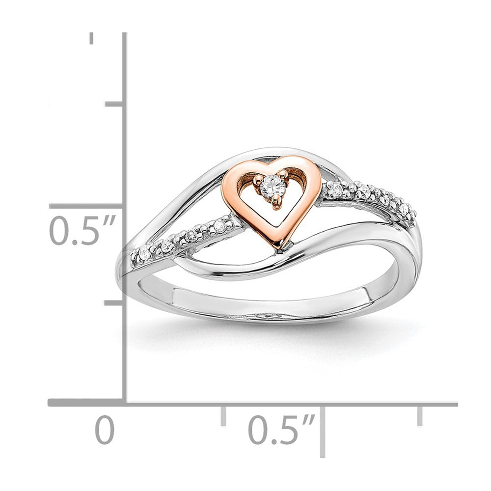 Sterling Silver w/ 10k Rose Gold Accent Polished Diamond Heart Ring
