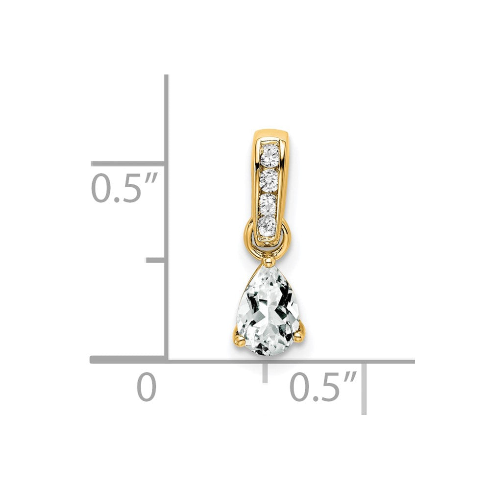 10k Yellow Gold Pear White Topaz and Diamond Pendant