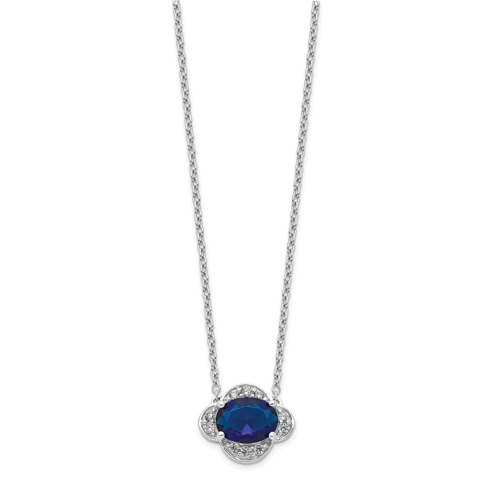14k White Gold Diamond and Oval Sapphire 18 inch Necklace