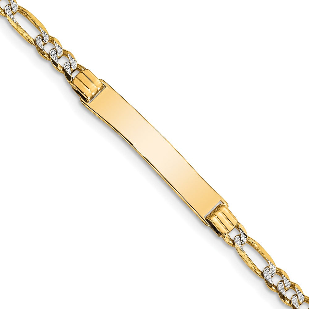 14k w/Rhodium Children's Pav‚ Figaro Link ID Bracelet 6 inches