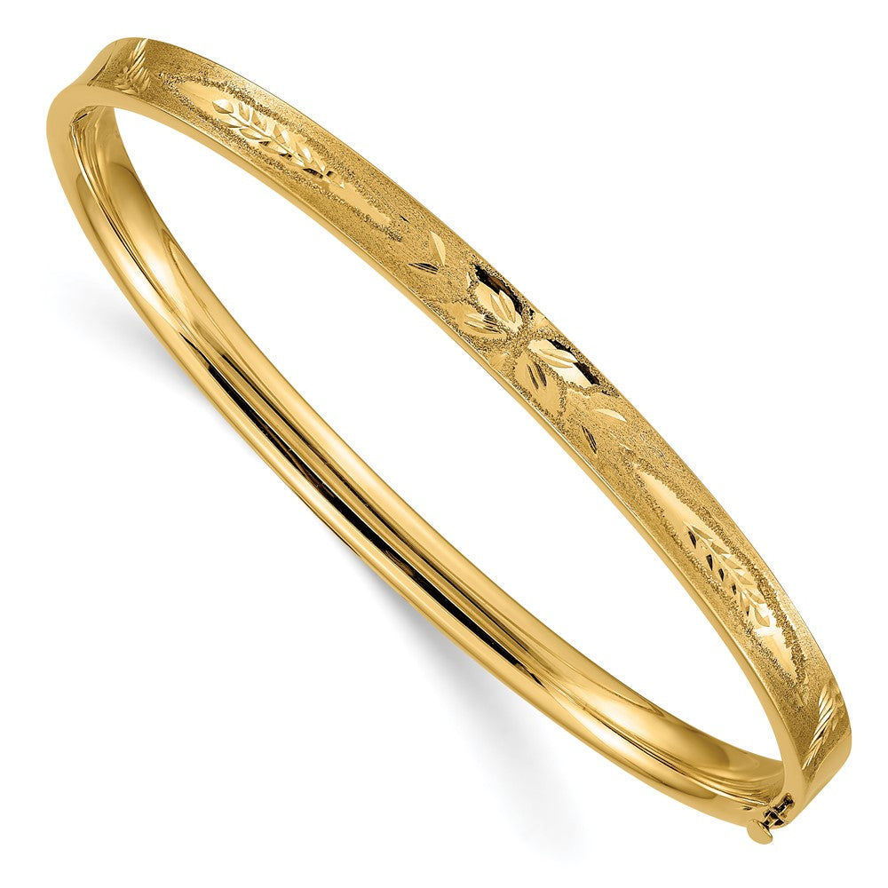 14k 3/16 Oversize Diamond-cut Concave Hinged Bangle Bracelet 8 inches