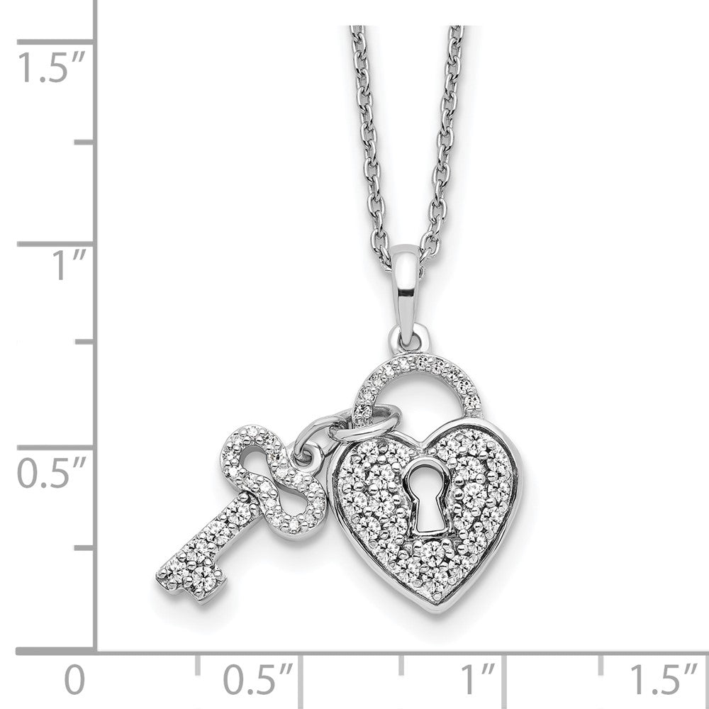 14k White Gold 1/2 carat Lab Grown Diamond VS/SI+ G+ 18 inch Heart Lock and Key Pendant Necklace