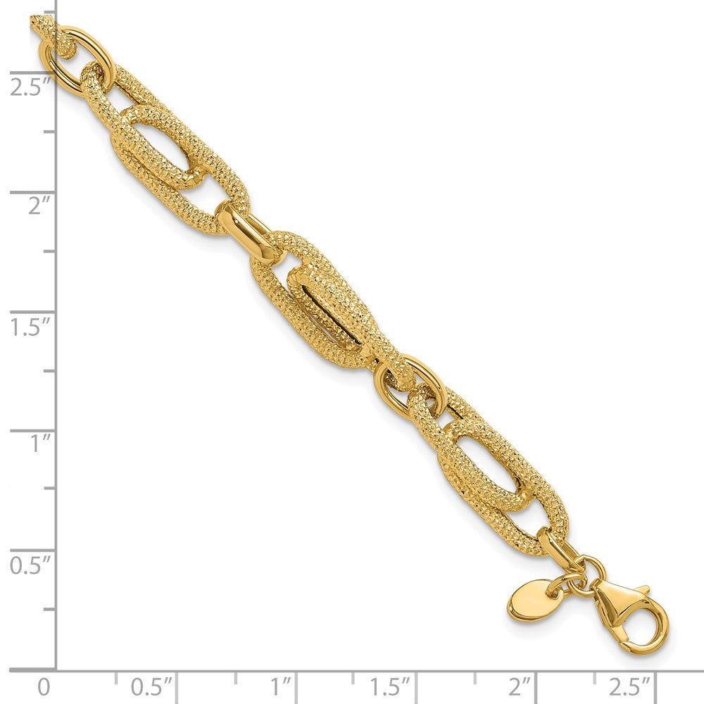 14K Polished and Textured Fancy Link Bracelet 7.5 inches