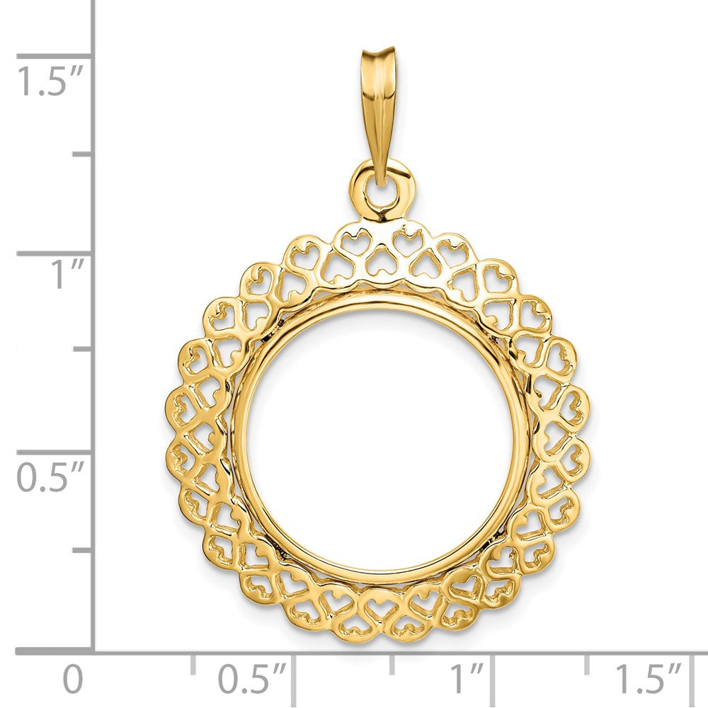 Wideband Distinguished Coin Jewelry 14k Polished Heart Filigree 18.0mm Prong Coin Bezel Pendant