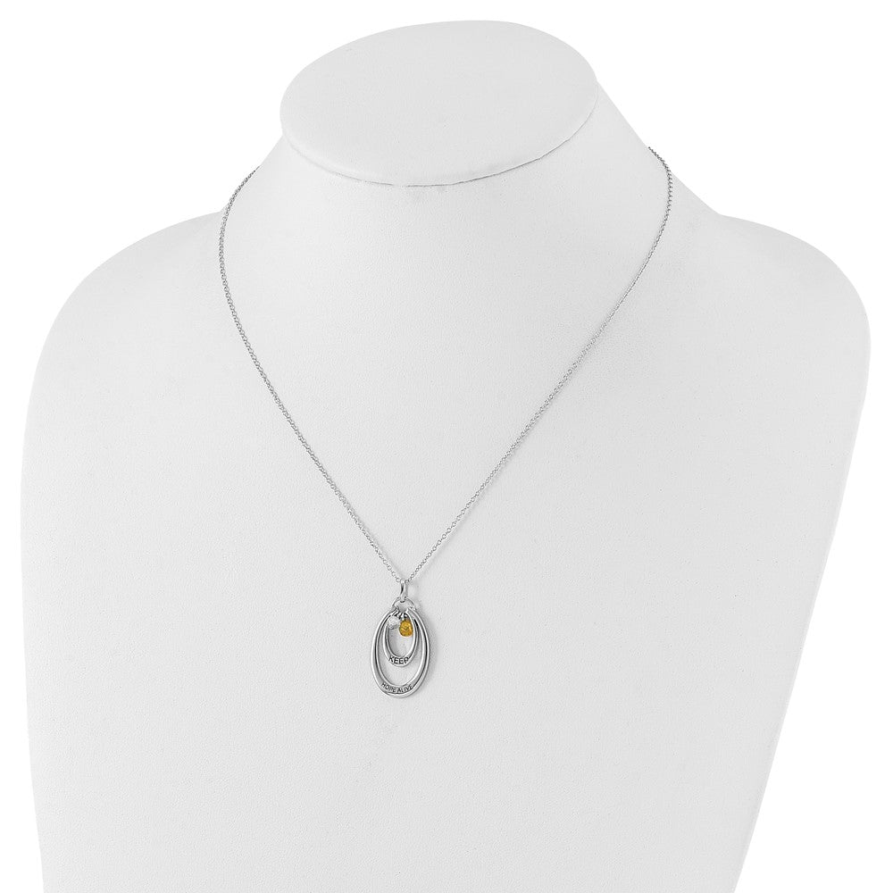 Sentimental Expressions Sterling Silver Polished & Antiqued Yellow & Clear CZ Keep Hope Alive Necklace