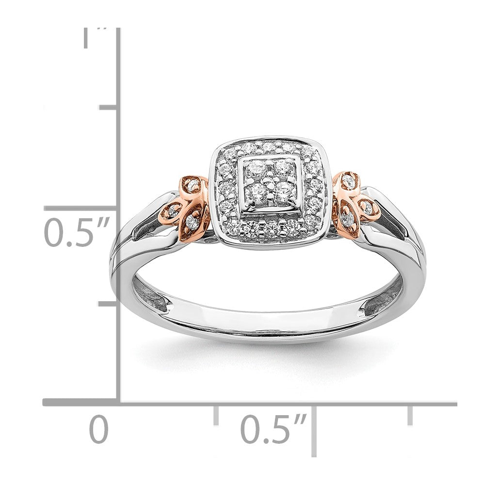 10k White and Rose Gold Square Halo Cluster 1/6 carat Diamond Complete Engagement Ring
