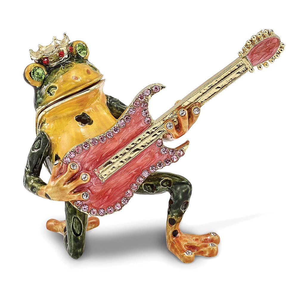 Versil Frog with Guitar Austrian Crystal Trinket Box from