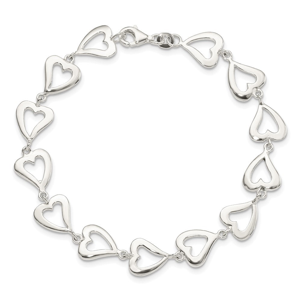 Sterling Silver Polished Heart Bracelet 7.5 inches