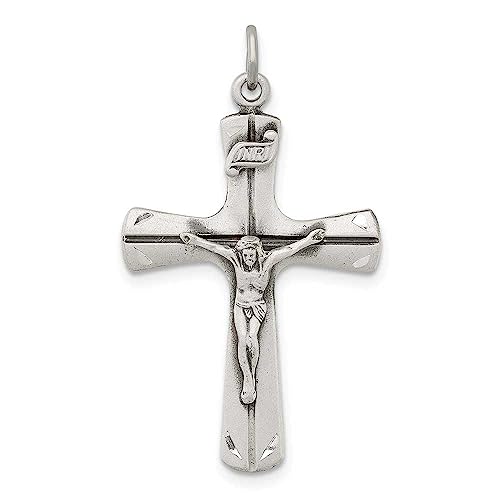 Sterling Silver Satin Antiqued Crucifix Pendant