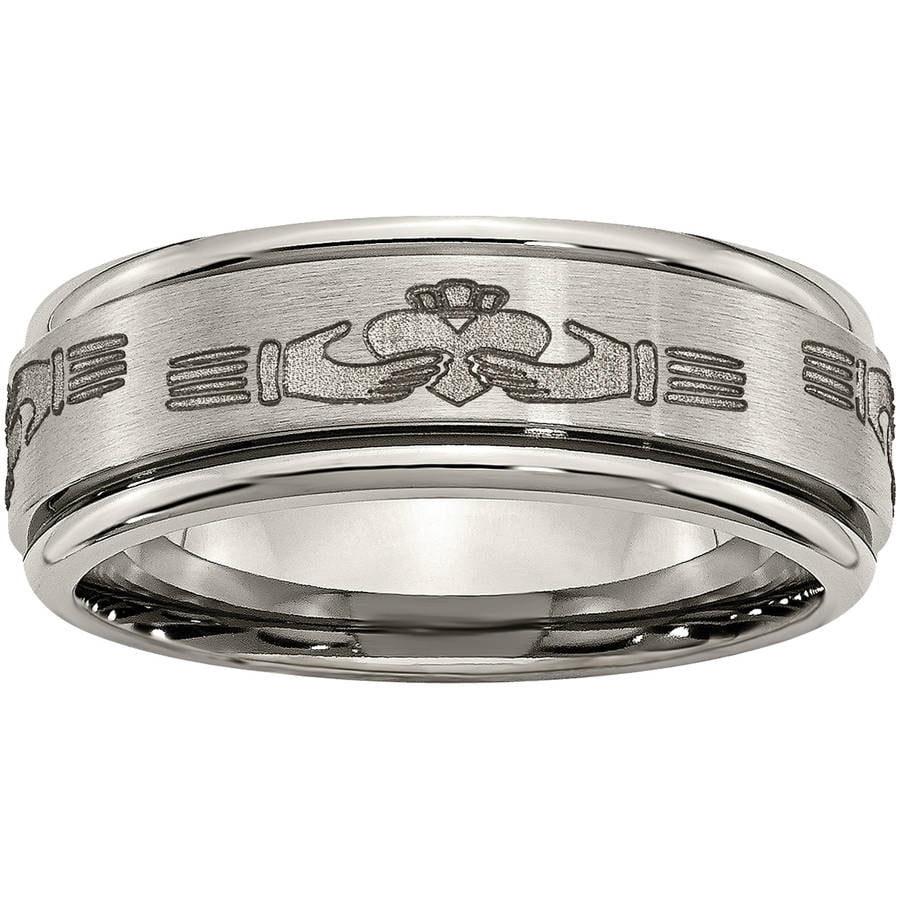 Titanium Ridged Edge 8mm Laser Design Brushed & Polished Band