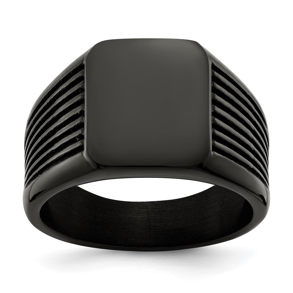 Stainless Steel Polished Black IP-plated Signet Ring Size - 10