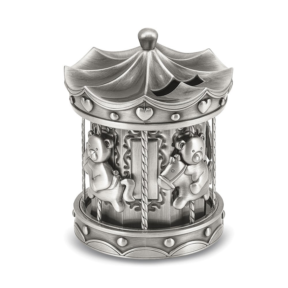 Pewter-tone Finish Metal Carousel Bank