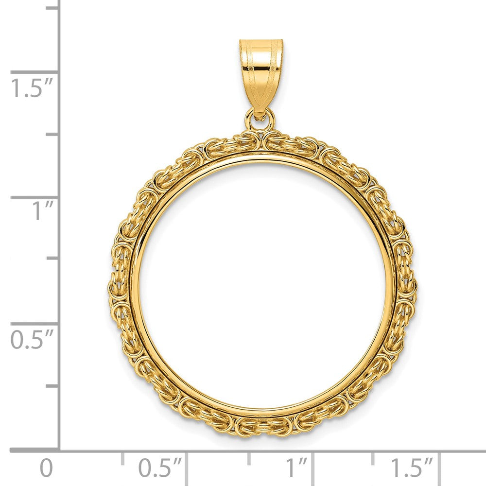 14k Polished Byzantine Link with 27.0mm Prong Coin Bezel Pendant