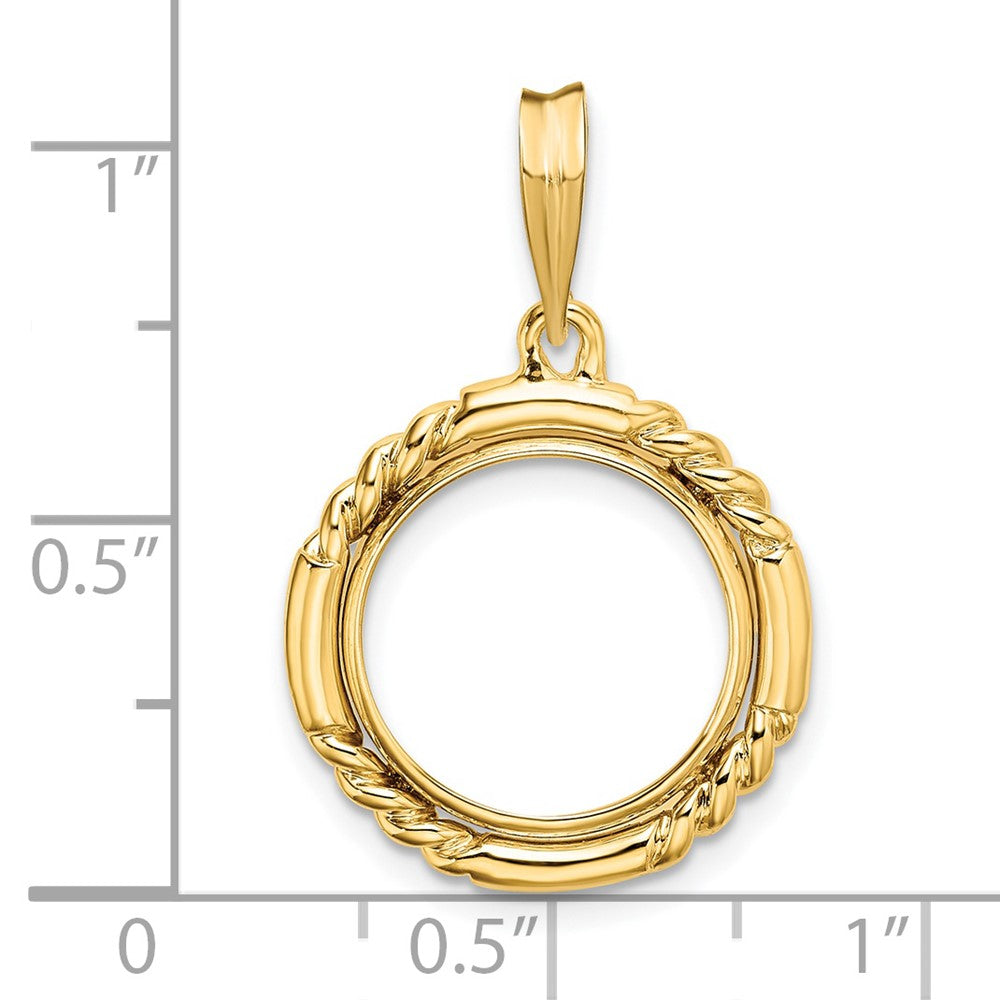 Wideband Distinguished Coin Jewelry 14k Polished Quadruple Twist and Bright 13.0mm Prong Coin Bezel Pendant