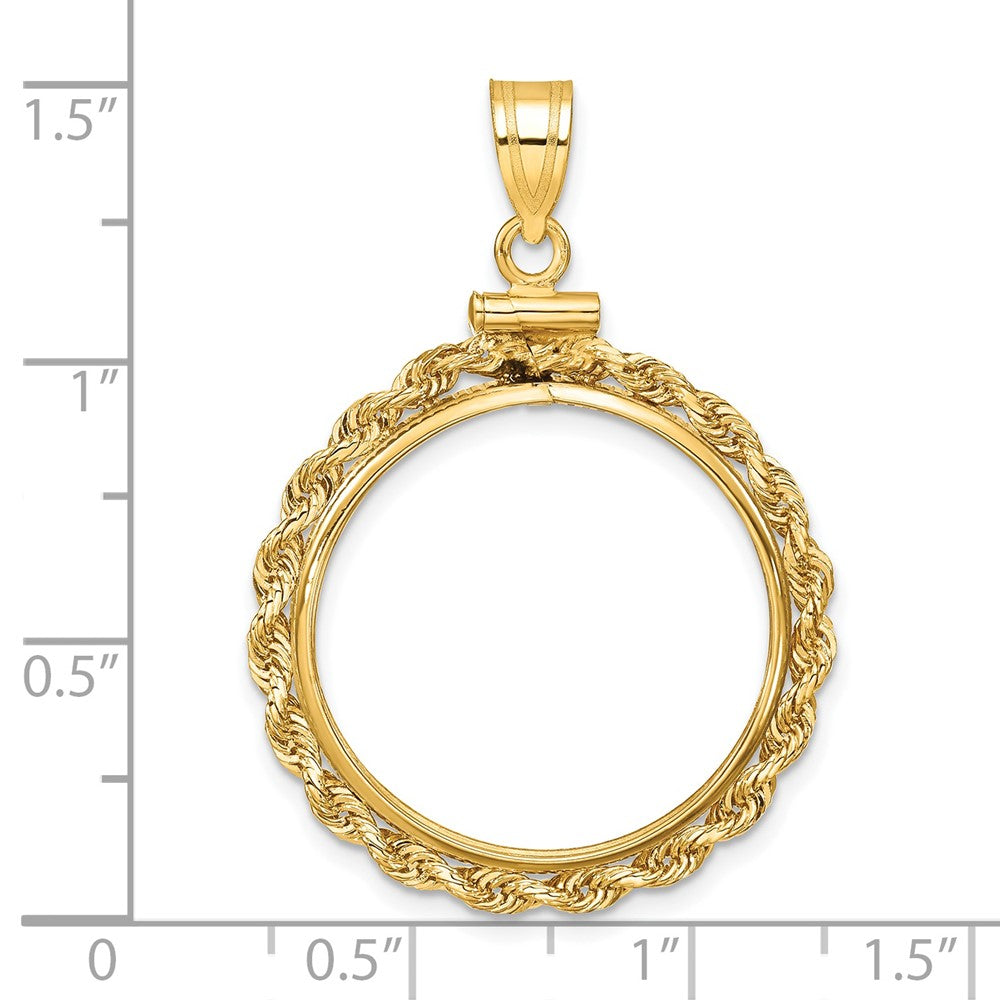 Wideband Distinguished Coin Jewelry 14k Polished Rope 22.0mm x 1.9mm Screw Top Coin Bezel Pendant