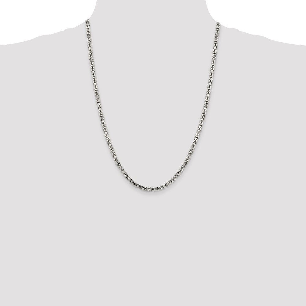 Sterling Silver 3.25mm Byzantine Chain 24 Inches