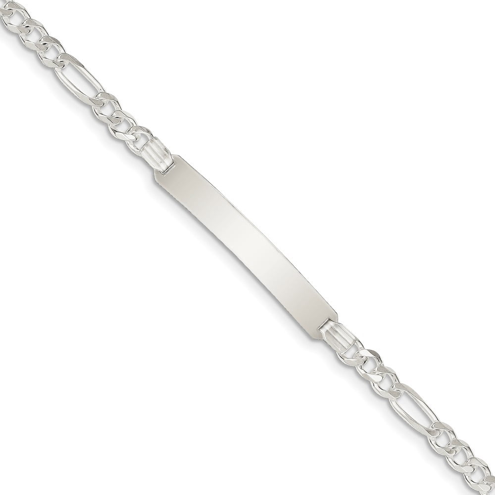 925 Sterling Silver Solid Polished ID Figaro Link Bracelet 8 Inch Lobster Claw 4mm Wide Identification Bracelet for Wome