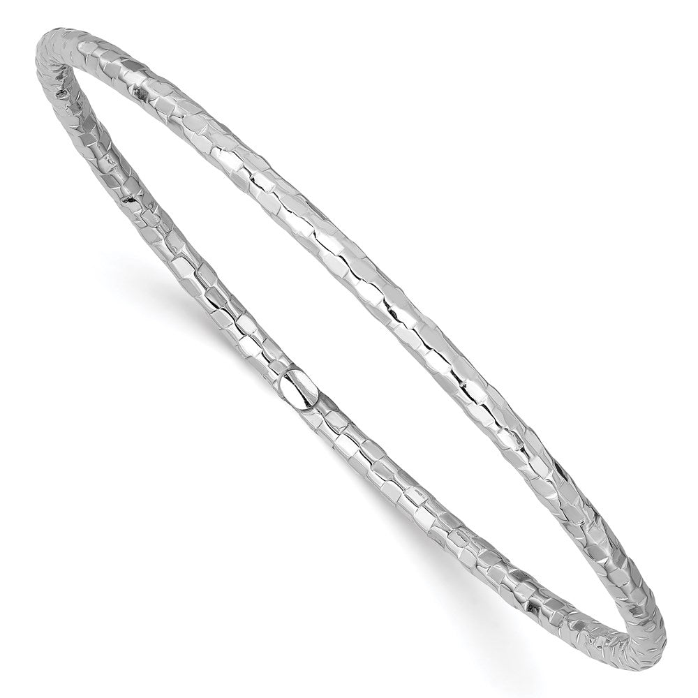 14k White Gold Textured Slip-on Bangle Bracelet 8 inches