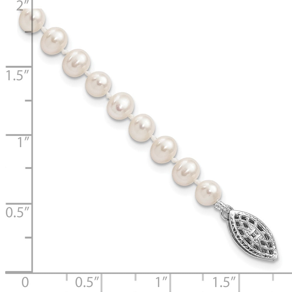 Sterling Silver Rhodium-plated 4-5mm White Near-Round Freshwater Cultured Pearl 7.25 inch Bracelet 7.25 inches