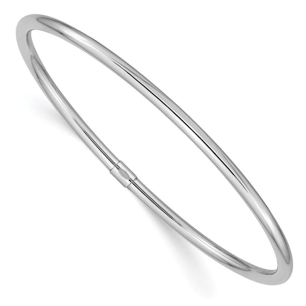 14k White Gold 3mm Polished Round Tube Slip-on Bangle 8.25 inches